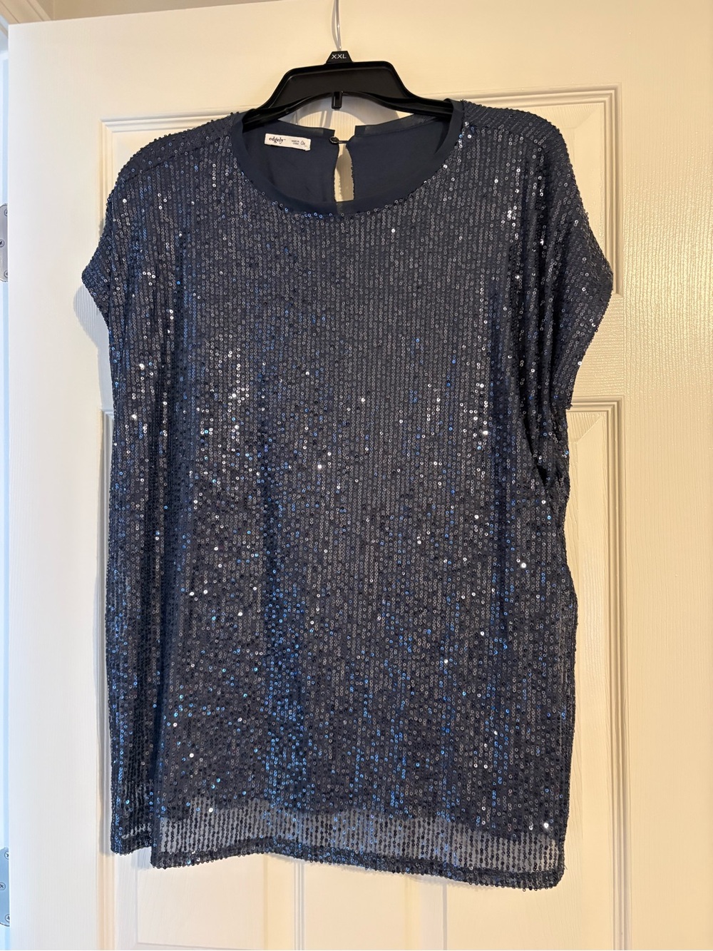 Navy Sequin Cap-Sleeve Tee